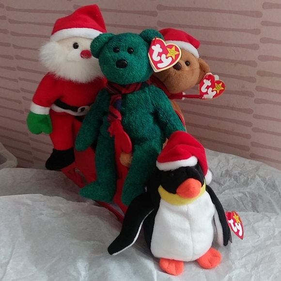 TY "4" HOLIDAY Beanies *VINTAGE* W/Wooden Sleigh - Picture 8 of 10